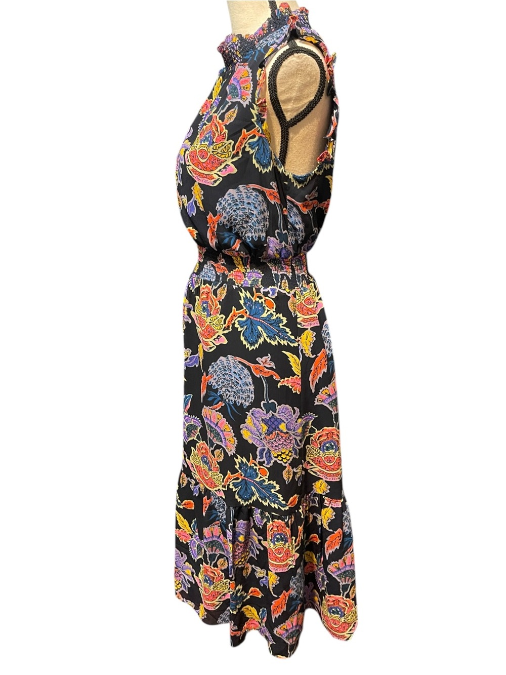 J. Crew Smocked Waist Bold Floral Print High Neck Sleeveless Summer Dress XS - Picture 5 of 15